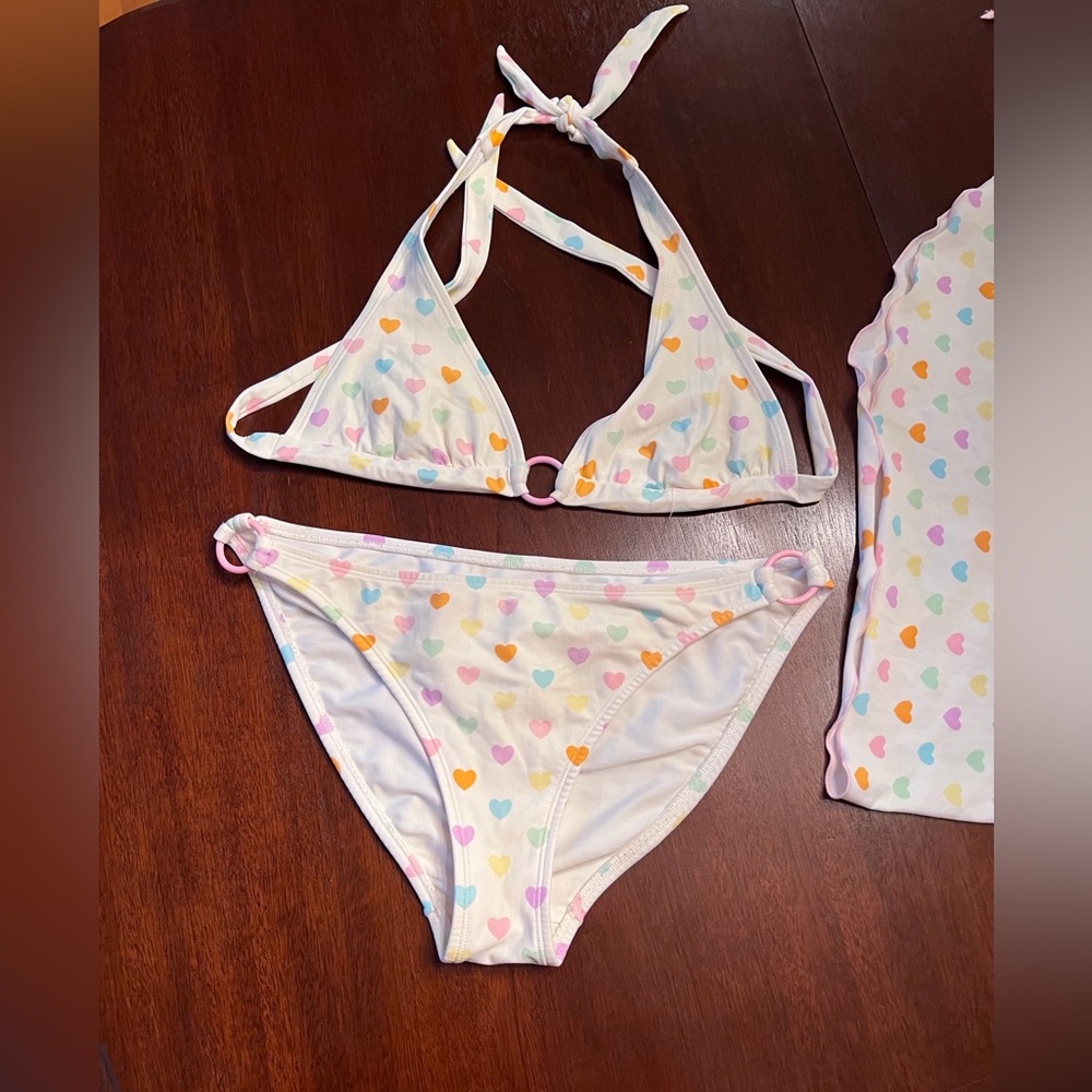 Shoshanna Cream Heart Print Triangle Bikini with Matching Sarong - Picture 3 of 7